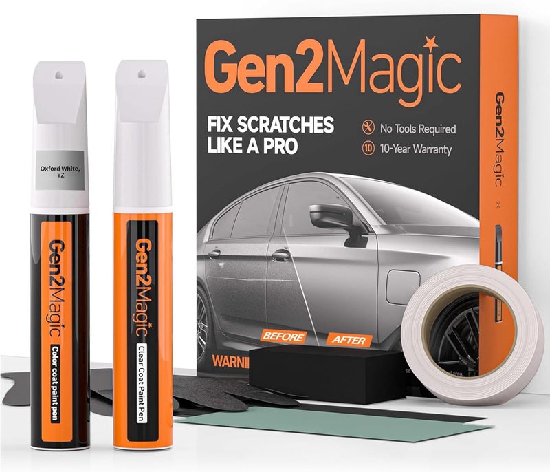 Gen2Magic Oxford White Touch Up Paint Pen Kit for Ford [Clear Coat Included], YZ/Z1/M6887 Color Match, Easy Repair for Ford F-150 Expedition Escape Explorer Mustang Ranger Edge Transit Bronco Fusion - Image 1